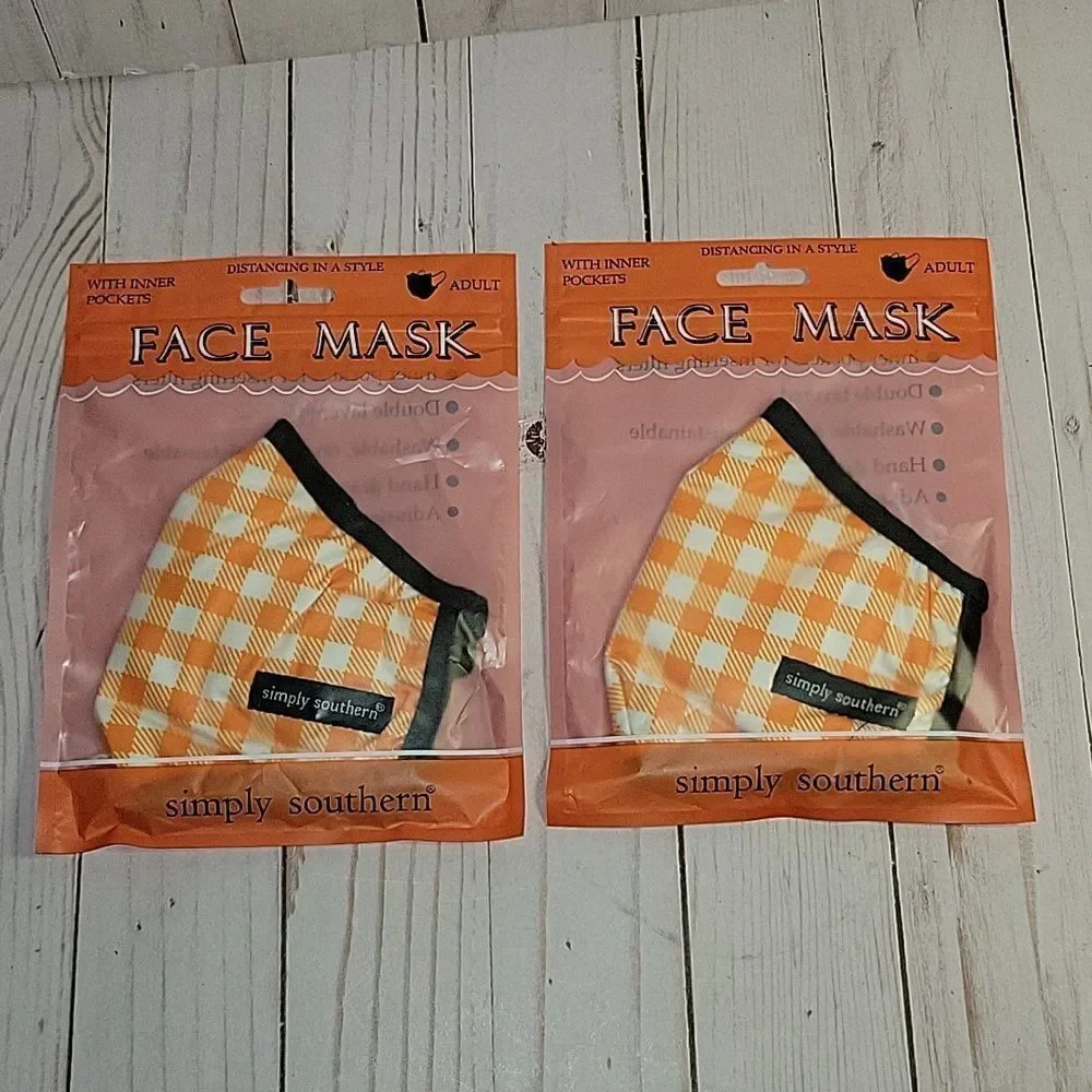 Simply Southern Collection Orange Check mask with inner pockets-ADULT